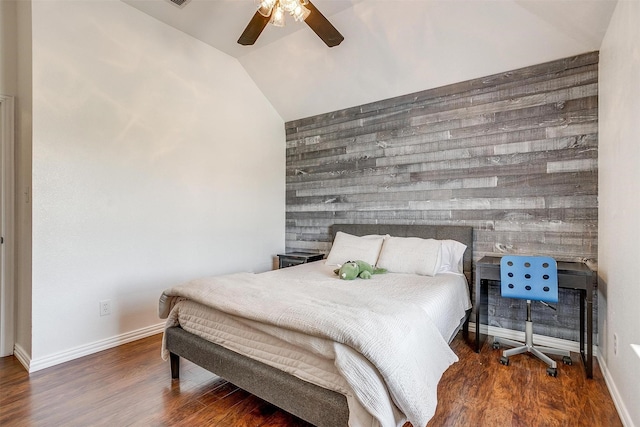 3809 Timbercrest Dr W, Burleson, TX 76028 - bedroom with wood finished floors, vaulted ceiling, baseboards, and a ceiling fan