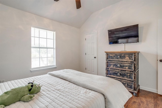 3809 Timbercrest Dr W, Burleson, TX 76028 - bedroom featuring lofted ceiling, wood finished floors, multiple windows, baseboards, and ceiling fan
