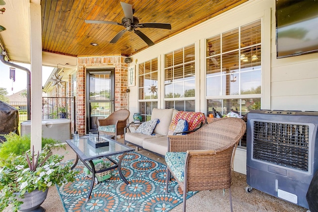 3809 Timbercrest Dr W, Burleson, TX 76028 - view of patio / terrace with a ceiling fan, outdoor lounge area, and heating unit