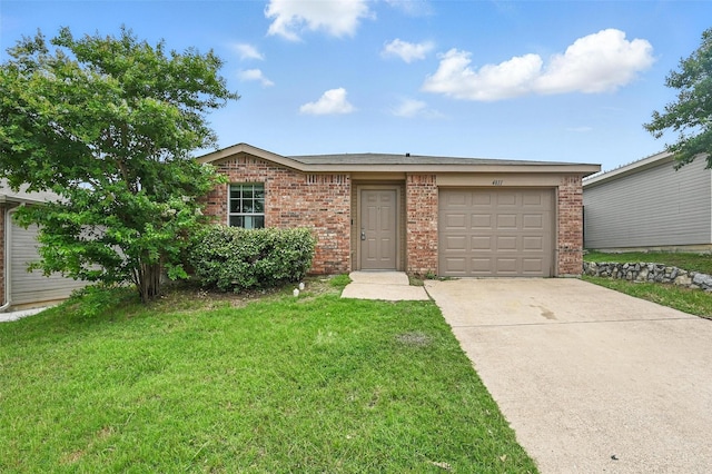 4811 Pachuca Ct, Dallas, TX 75236 - view of front of home featuring concrete driveway, an attached garage, brick siding, and a front lawn