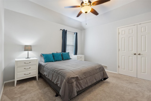 2800 Cedar Ridge Ln, Fort Worth, TX 76177 - carpeted bedroom featuring a closet, baseboards, ceiling fan, and lofted ceiling