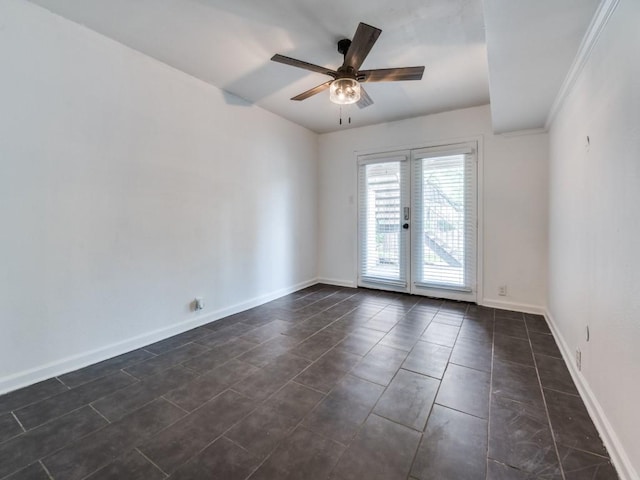 5234 Fleetwood Oaks Ave Unit 120, Dallas, TX 75235 - empty room featuring french doors, baseboards, a ceiling fan, and dark tile patterned flooring