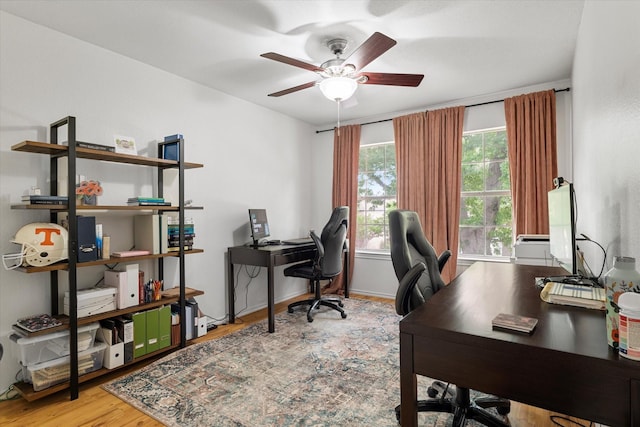 736 Fawn Valley Dr, Allen, TX 75002 - office space featuring a ceiling fan and wood finished floors