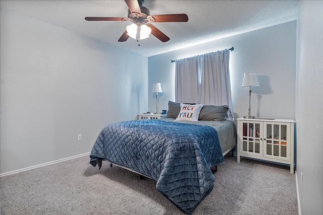 736 Fawn Valley Dr, Allen, TX 75002 - bedroom with carpet, a textured ceiling, ceiling fan, and baseboards