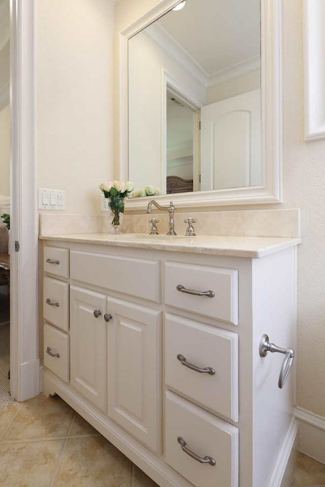2905 Amherst Ave, University Park, TX 75225 - bathroom featuring ornamental molding, vanity, and tile patterned flooring
