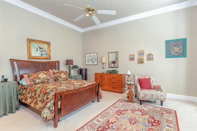 1420 Kensington Ct, Southlake, TX 76092 - bedroom with carpet flooring, ornamental molding, baseboards, and a ceiling fan
