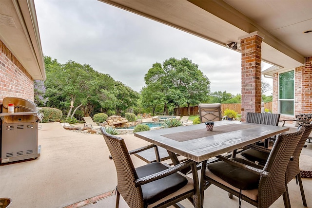 1717 Woodridge Ct, Aledo, TX 76008 - view of patio / terrace featuring a pool with connected hot tub, a grill, and outdoor dining space