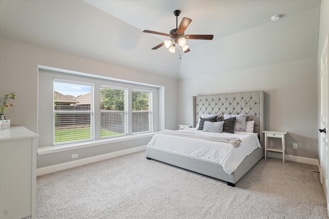 1108 Summer Ln, Mckinney, TX 75071 - carpeted bedroom featuring baseboards, vaulted ceiling, and ceiling fan