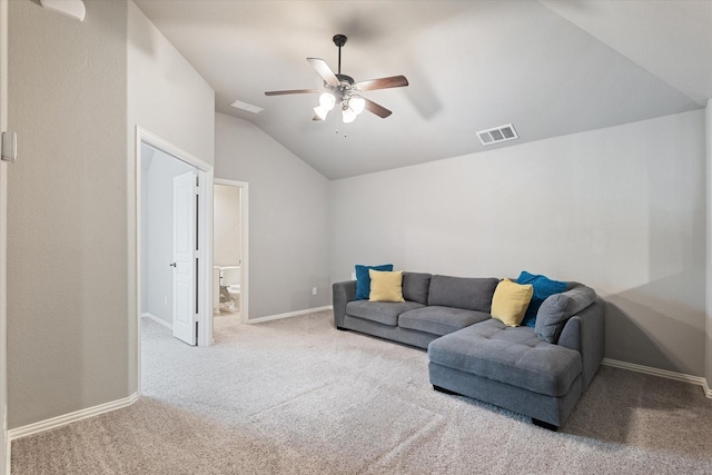 1108 Summer Ln, Mckinney, TX 75071 - carpeted living room featuring lofted ceiling, a ceiling fan, and baseboards