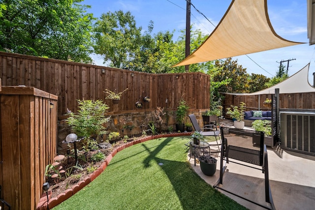 1844 Stevens Bluff Ln, Dallas, TX 75208 - view of yard with an outdoor hangout area, a patio area, and central AC