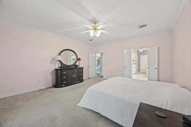 205 Lovegrass Ln, Southlake, TX 76092 - carpeted bedroom featuring crown molding and a ceiling fan