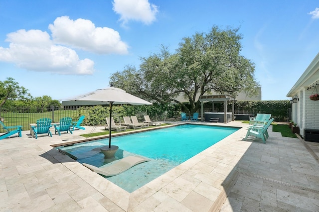 99 Glen Abbey St, Abilene, TX 79606 - view of pool featuring a hot tub, a patio, and a fenced backyard