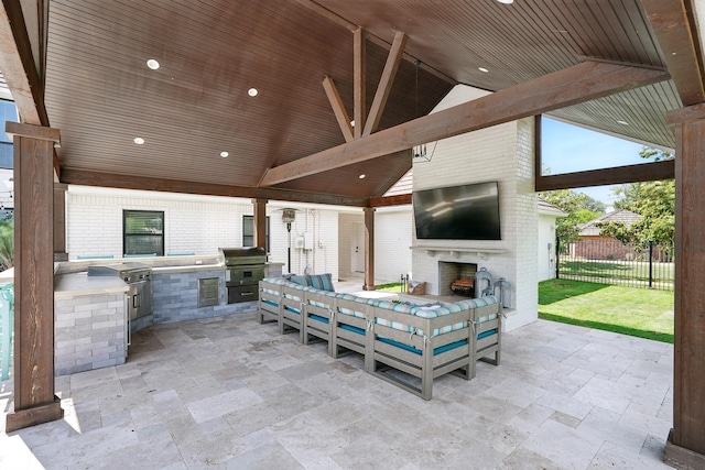 99 Glen Abbey St, Abilene, TX 79606 - view of patio / terrace with an outdoor brick fireplace