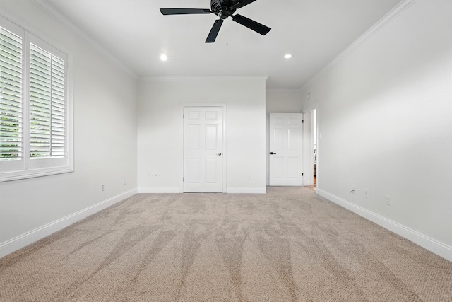 99 Glen Abbey St, Abilene, TX 79606 - unfurnished bedroom featuring crown molding, light carpet, baseboards, recessed lighting, and ceiling fan