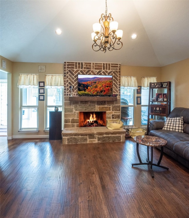 3506 Bryan St, Sachse, TX 75048 - living room with vaulted ceiling, healthy amount of natural light, a chandelier, wood finished floors, and recessed lighting