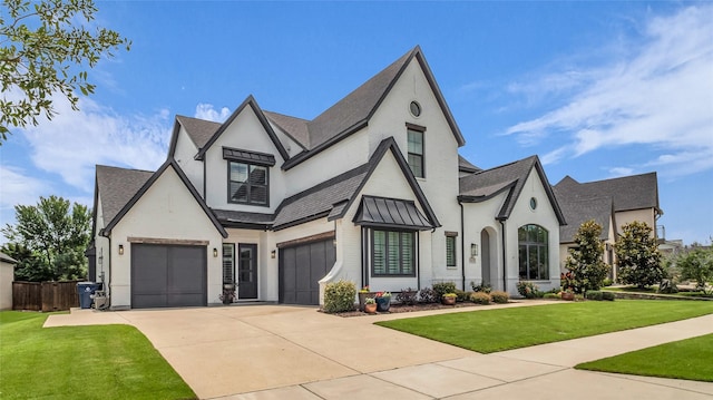 8162 Edgefield Ct, Frisco, TX 75035 - french country inspired facade with concrete driveway, a shingled roof, a standing seam roof, and a garage