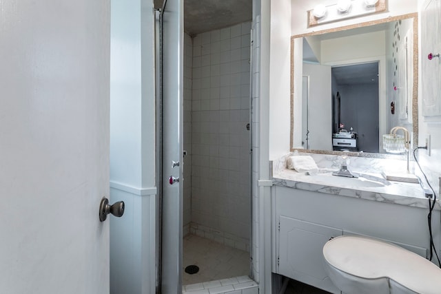 1001 N Ector Dr, Euless, TX 76039 - bathroom featuring vanity, a stall shower, and toilet