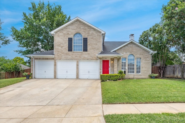 5144 Ivycrest Trl, Arlington, TX 76017 - traditional-style house featuring brick siding, concrete driveway, an attached garage, and a chimney