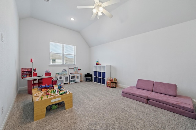 506 Prairie Run, Aledo, TX 76008 - recreation room with carpet flooring, lofted ceiling, ceiling fan, and baseboards