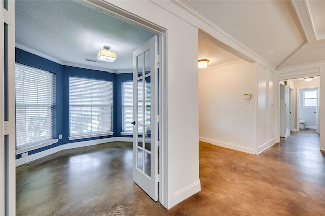 4704 N Meadow Ridge Cir, Mckinney, TX 75072 - corridor with finished concrete floors, baseboards, and crown molding