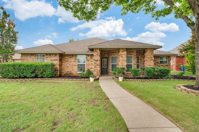 4704 N Meadow Ridge Cir, Mckinney, TX 75072 - single story home featuring a front lawn, brick siding, and a shingled roof