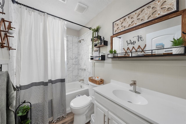 102 Creek Dr, Whitney, TX 76692 - bathroom with vanity, toilet, shower / bath combo, and wood finished floors
