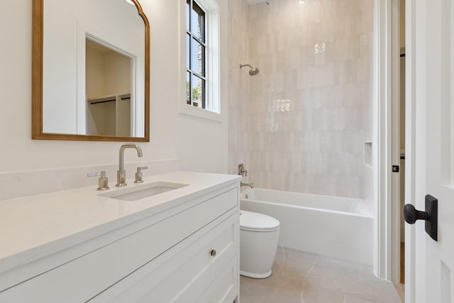 1801 Loving Ave, Dallas, TX 75214 - bathroom with toilet, vanity, shower / tub combination, and tile patterned flooring