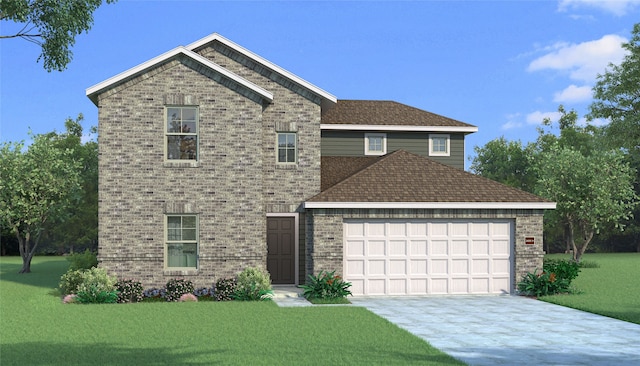3121 Dixondale Dr, Fort Worth, TX 76108 - view of front of house featuring a front lawn, brick siding, a garage, driveway, and roof with shingles