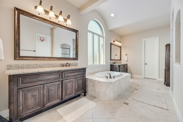 901 Jessica Ln, Prosper, TX 75078 - full bath featuring two vanities, a garden tub, and tile patterned flooring