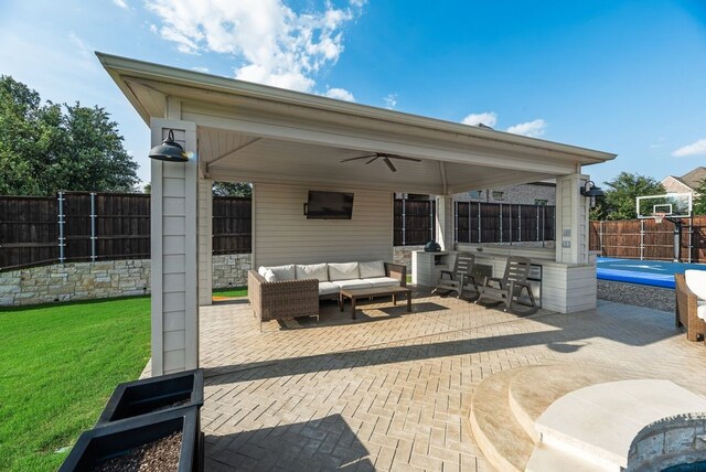 901 Jessica Ln, Prosper, TX 75078 - view of patio / terrace with outdoor lounge area and a ceiling fan