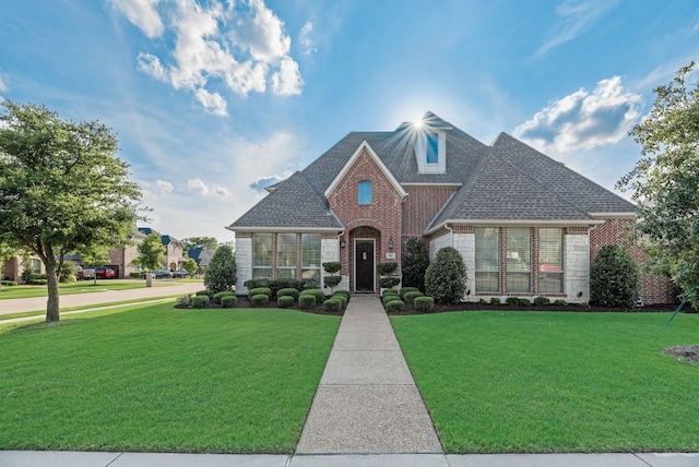 901 Jessica Ln, Prosper, TX 75078 - view of front of property with brick siding, a front lawn, and a shingled roof