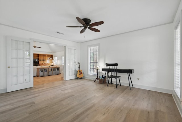 1189 W Jeter Rd, Bartonville, TX 76226 - living room with ceiling fan, french doors, and wood finished floors