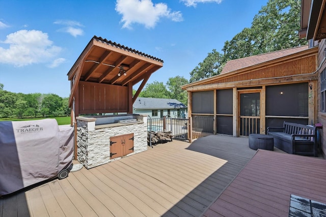 1189 W Jeter Rd, Bartonville, TX 76226 - wooden terrace featuring an outdoor kitchen