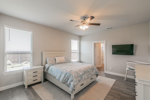 812 Holler Loop, Fort Worth, TX 76247 - bedroom featuring baseboards, dark wood-style floors, and ceiling fan
