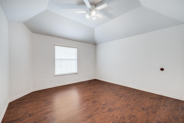 5283 W Cove Way, Grand Prairie, TX 75052 - unfurnished room featuring dark wood-style floors, vaulted ceiling, ceiling fan, and baseboards