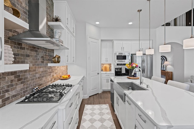 1720 Rolling Heights Ln, Fort Worth, TX 76008 - kitchen with exhaust hood, stainless steel appliances, a sink, a center island with sink, and recessed lighting