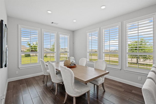 1720 Rolling Heights Ln, Fort Worth, TX 76008 - dining space with dark wood-style floors, baseboards, and recessed lighting