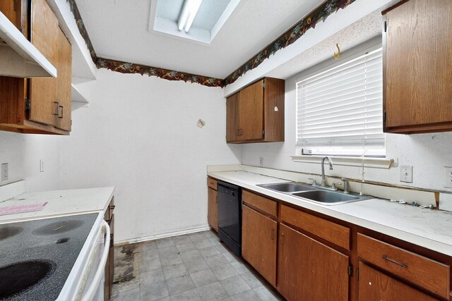 8512 Whitney Dr, White Settlement, TX 76108 - kitchen with dishwasher, a sink, range, extractor fan, and light countertops