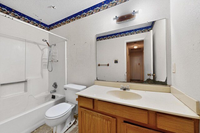 8512 Whitney Dr, White Settlement, TX 76108 - bathroom with vanity,  shower combination, toilet, and a textured ceiling