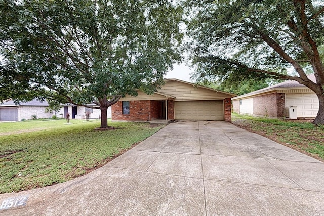 8512 Whitney Dr, White Settlement, TX 76108 - view of front of home with brick siding, concrete driveway, a front lawn, and an attached garage