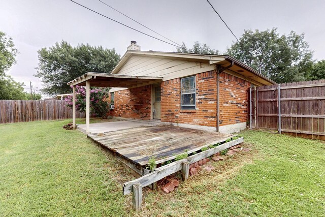 8512 Whitney Dr, White Settlement, TX 76108 - exterior space featuring brick siding, a chimney, and a wooden deck