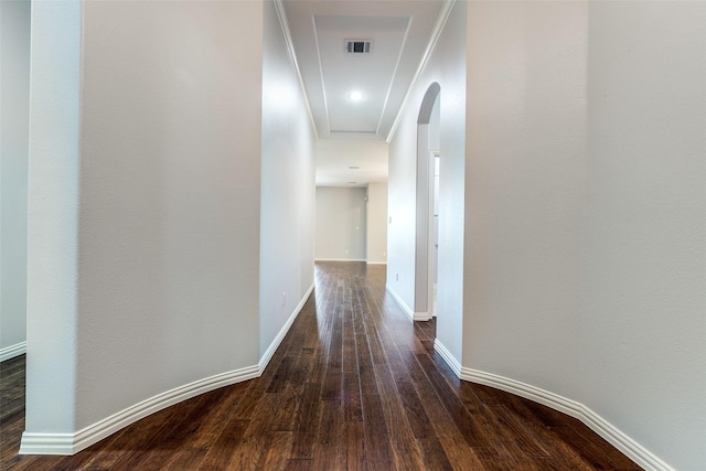 9728 Bitterroot Dr, Little Elm, TX 75068 - corridor with dark wood-type flooring and arched walkways