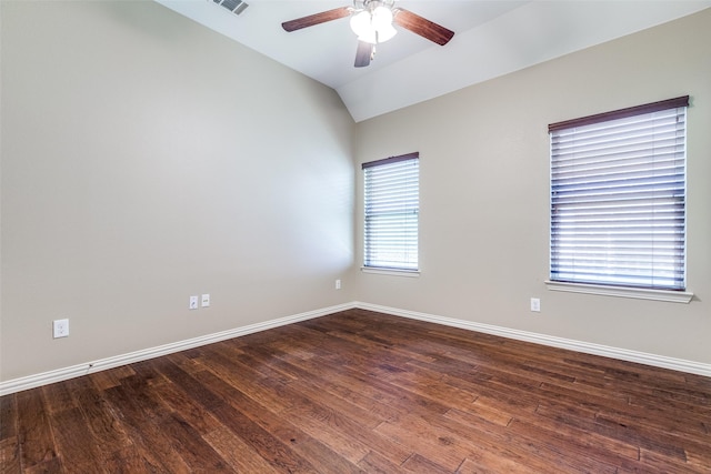 9728 Bitterroot Dr, Little Elm, TX 75068 - spare room featuring ceiling fan, lofted ceiling, and dark wood-style floors