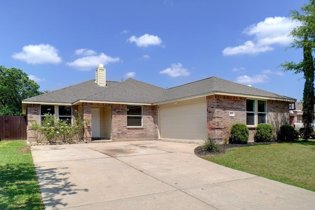 1713 Harvest Crossing Dr, Wylie, TX 75098 - ranch-style house with brick siding, concrete driveway, an attached garage, and a chimney