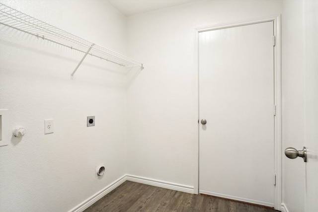 1713 Harvest Crossing Dr, Wylie, TX 75098 - laundry area featuring hookup for an electric dryer, dark wood-style flooring, and baseboards