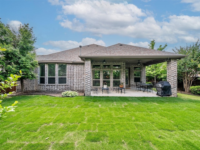 6420 Rosemary Ct, Mckinney, TX 75071 - rear view of house featuring brick siding, a patio area, ceiling fan, and roof with shingles