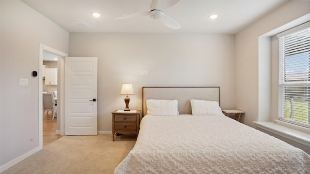 3201 Malcolm Rd, Melissa, TX 75454 - bedroom featuring light carpet, recessed lighting, baseboards, and a ceiling fan