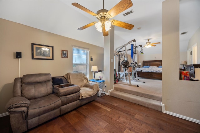 1230 Donegal Ln, Garland, TX 75044 - living room with a ceiling fan, wood finished floors, and baseboards