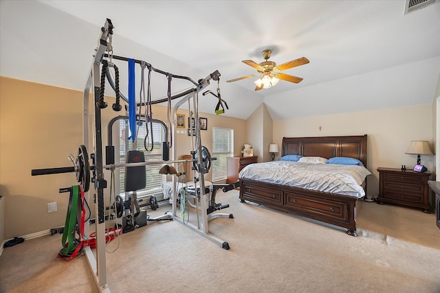 1230 Donegal Ln, Garland, TX 75044 - bedroom featuring carpet, lofted ceiling, and ceiling fan