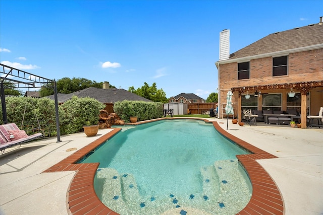 1230 Donegal Ln, Garland, TX 75044 - view of pool with a patio area, outdoor lounge area, a fenced backyard, and ceiling fan